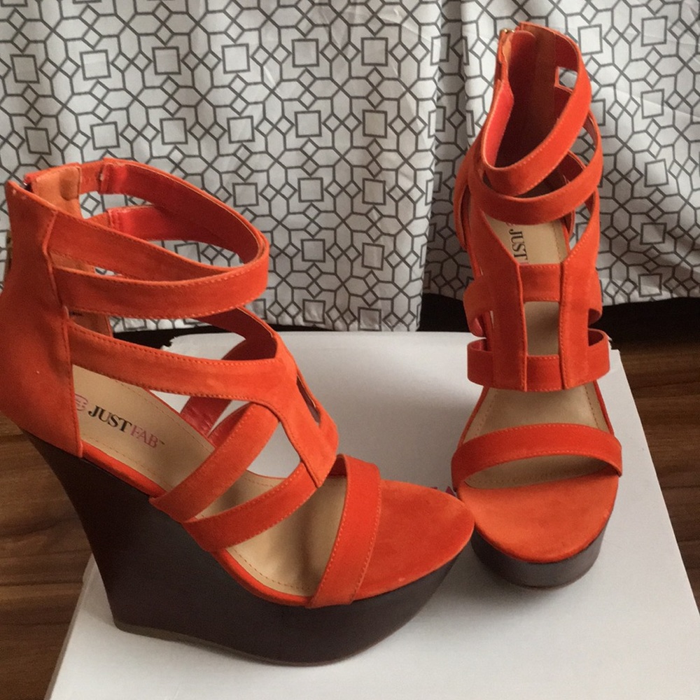 NEW Orange Strapy Cutout Platform Wedge Heels